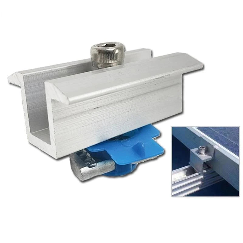 10Pcs Solar Panel Mounting Brackets 30-45mm Solar Rail End Clamps Aluminum Solar Mid Clamps Adjustable Grounding Clamp