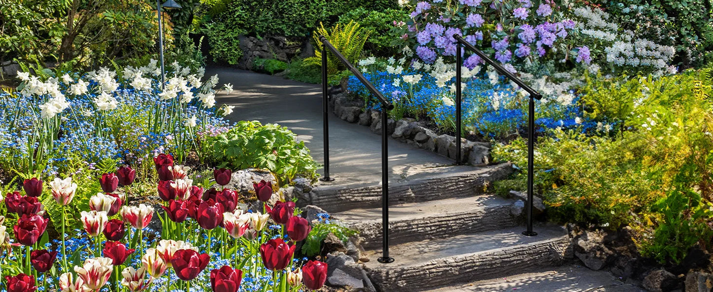 Metal Outdoor Step Handrails for 2-3 Steps - Black Porch & Deck Railing with Install Kit for Concrete/Patio