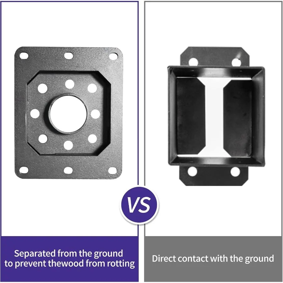 4x4 Post Base 6 Sets Post Anchor Inner Size 3.6"x3.6" Black Metal Powder-Coated Deck Post Base Support for Outdoor Fence Mailbo