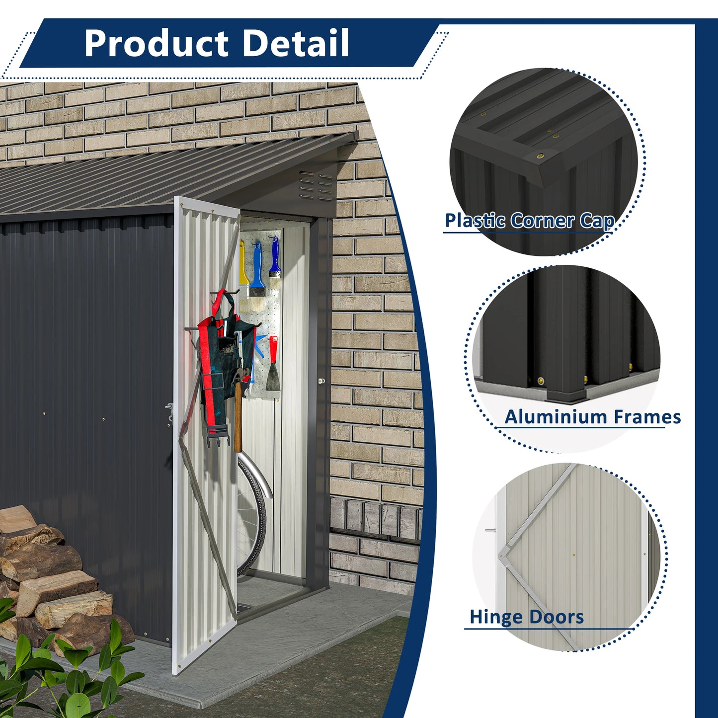 Storage Shed 4 * 8 FT Lean to Shed Metal Sheds & Outdoor Storage Cabinet Lockable Tool Organization Bike Mower Shed Portable Out