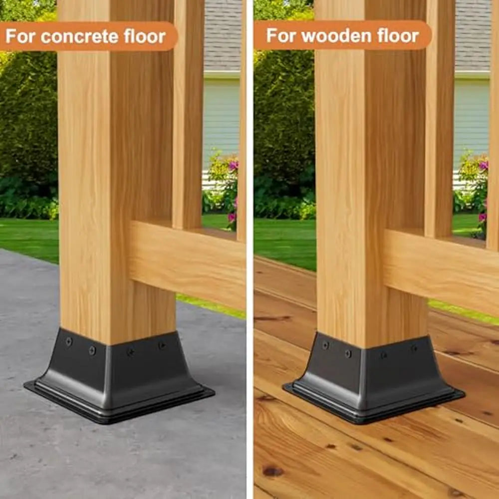 Wood Post Anchor Bracket Decking Support Mount Kit 5Pcs Heavy Duty Powder-Coated Steel Base Decorative Curved Design Fits 4x4