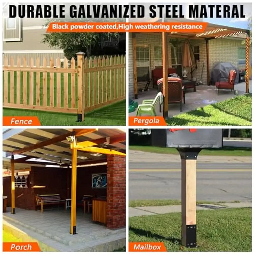 Steel Post Base Bracket 4x4 Wood Posts Weatherproof U-Shape Design Easy DIY Installation 3.5" Lumber Compatibility 3-Year