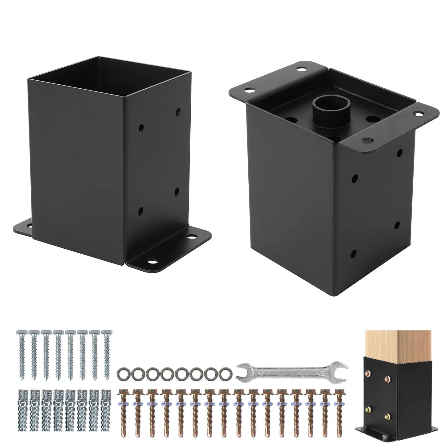 1 New Deal 4"x4" 6"x6" Post Base Set,Steel Deck Post Bracket with Hardware Kit,Post Anchor,Metal Post Holder with Interior Base Fence Deck