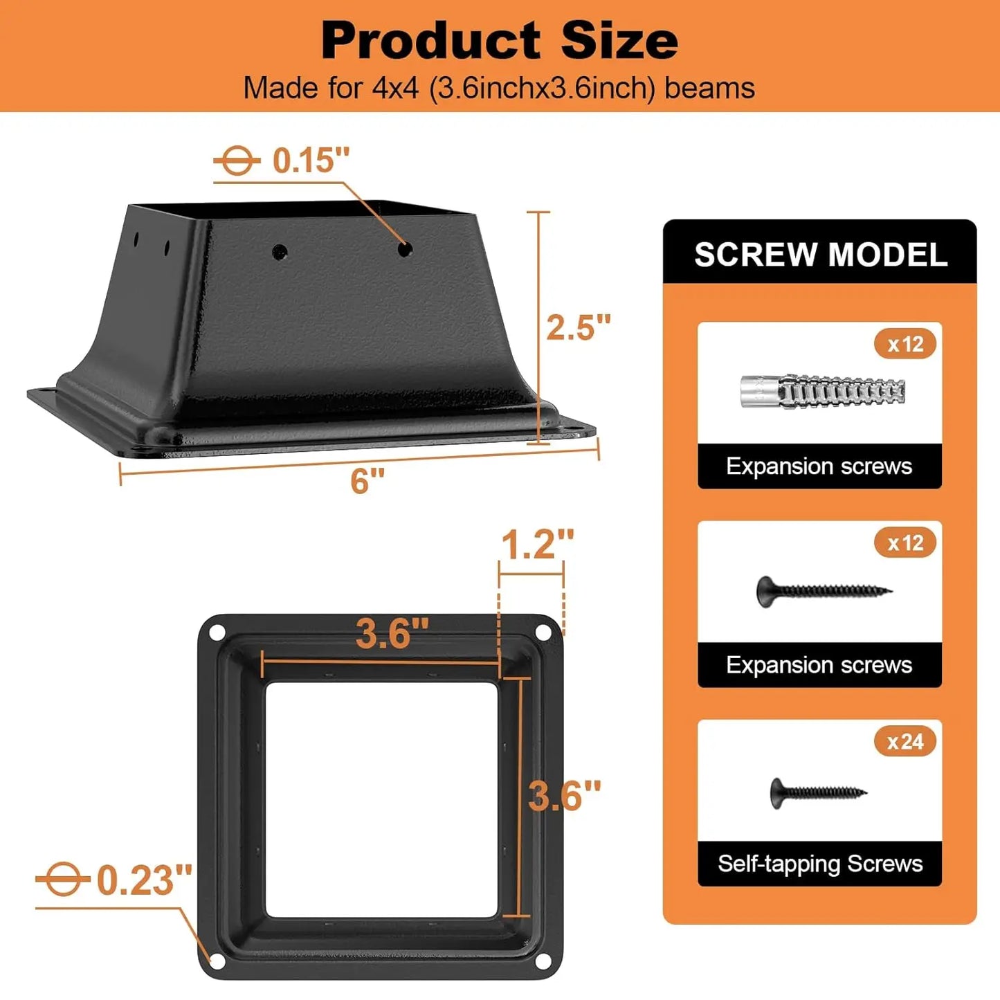 4x4 Post Base 15Pcs, Internal 3.5"x3.5" Heavy Duty Powder-Coated Steel Post Bracket Fit for Standard Wood Post Anchor