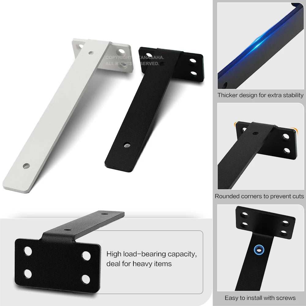 Floating Shelf Brackets Carbon Steel Wall Mount Invisible T Shelves Brackets for Bathroom and Kitchen Storage Support