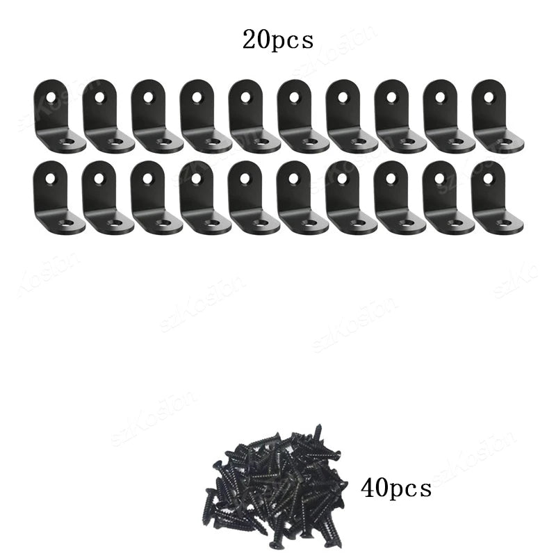 10~50PCS Black Stainless Steel L Shaped Bracket 90 Degree Right Angle Corner Brackets with Screw  for DIY Wood Furniture Cabinet