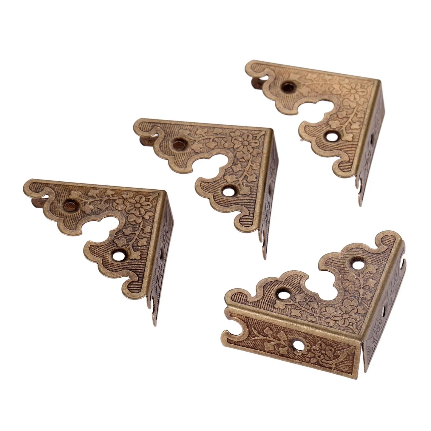 4Pcs 34mm Zinc Alloy Jewelry Wooden Box Triangle Corner Decorative Protectors Furniture Carved Table Corner Brackets Protection