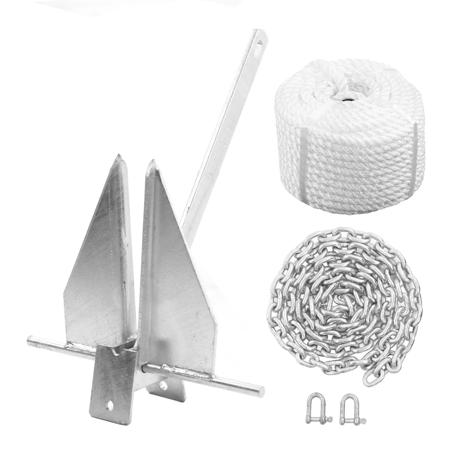 13lb Ship Anchor Kit Carbon Steel Heavy Duty Fluke Style Boat Anchor with Nylon Rope Chain for Fresh Water Sea Ship Supplies