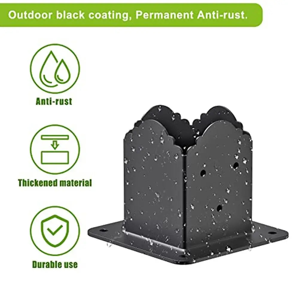 1 New 4x4 Post Base Bracket Black Powder Coated Deck Railing Holder Wood Fence Anchor Inner Size 3.6" Aesthetic Design High-Quality