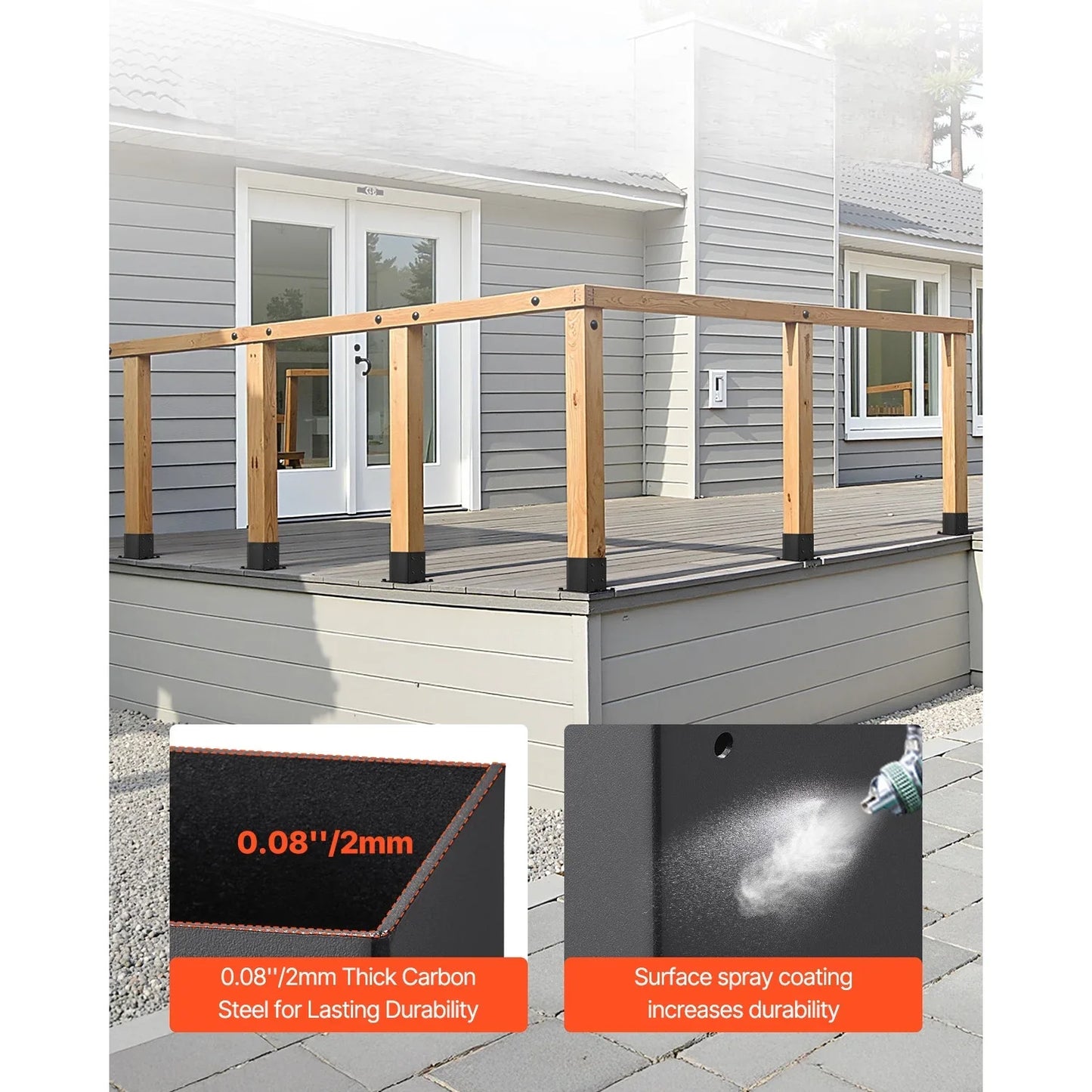 4x4 Post Base Set of 4, Inner Dimensions 3.6x3.6 inch / 92x92 mm, Durable Carbon Steel Brackets for Decking, Wood Posts, Pavilio