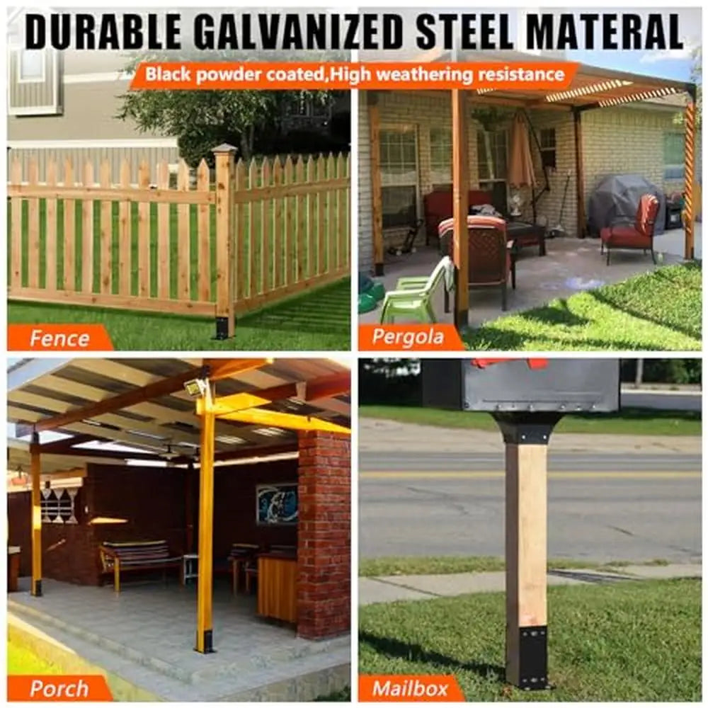 Steel Post Base Bracket 4x4 Wood Posts Weatherproof U-Shape Design Easy DIY Installation 3.5" Lumber Compatibility 3-Year