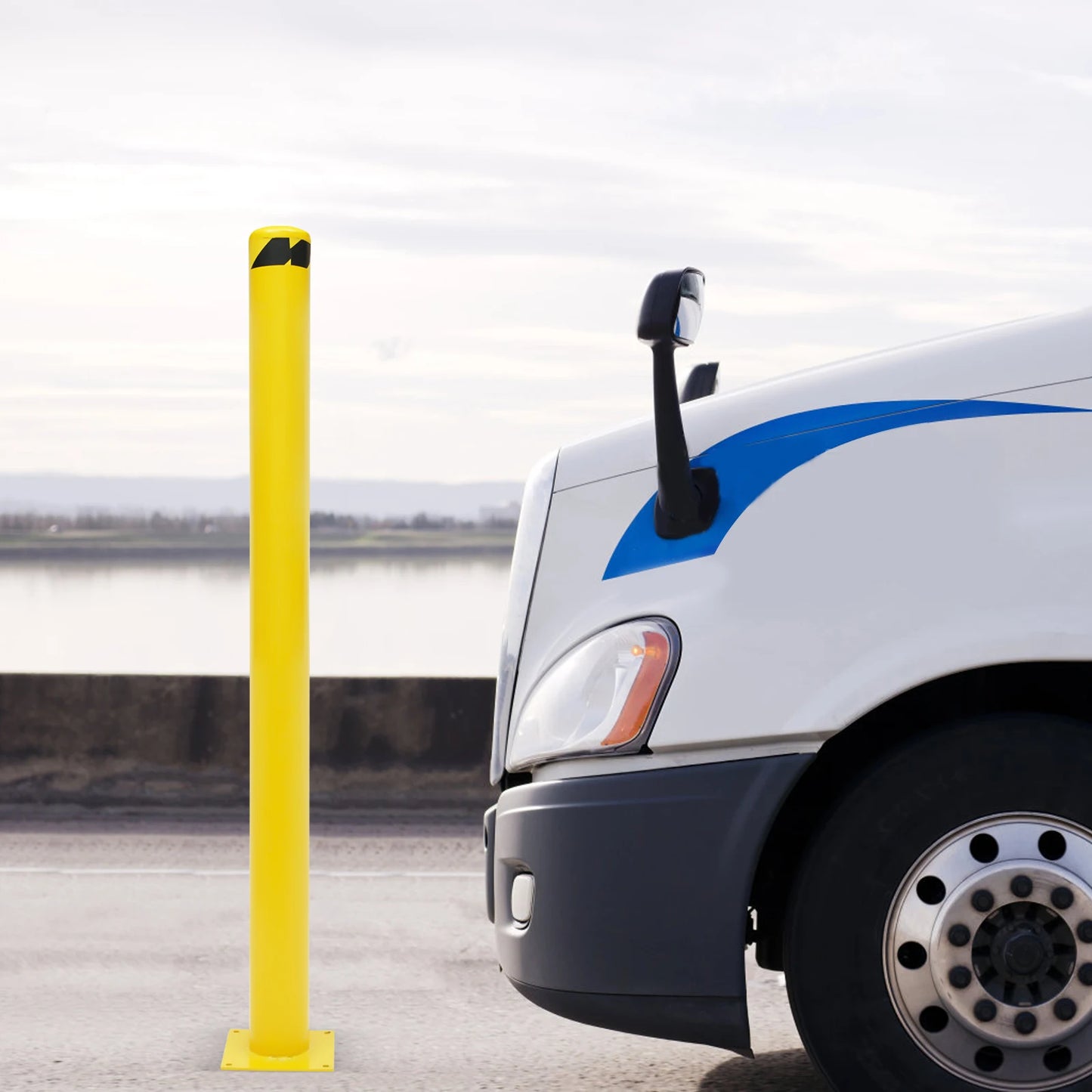 1/2Pcs Safety Bollard, Yellow Steel Safety Bollard with 4/8 Anchor Bolts, Perfect for Traffic-Sensitive Area