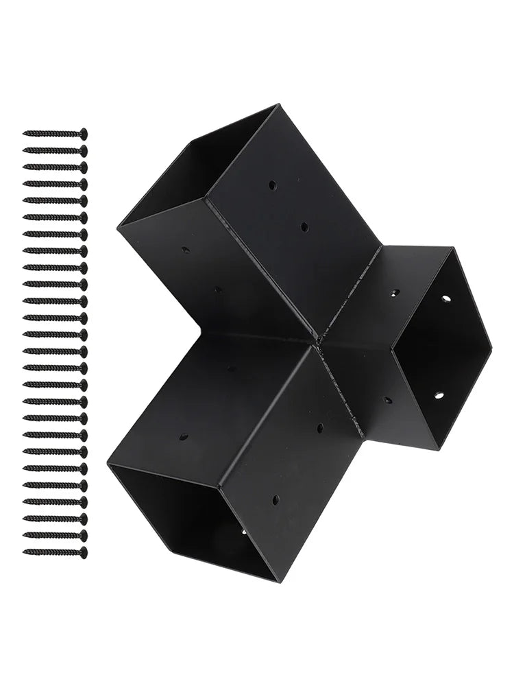 Slanted Roof Pergola Brackets Wall Mount Kit For 4x4 Inch Posts Steel 3-Way Unidirectional With Hardware Black