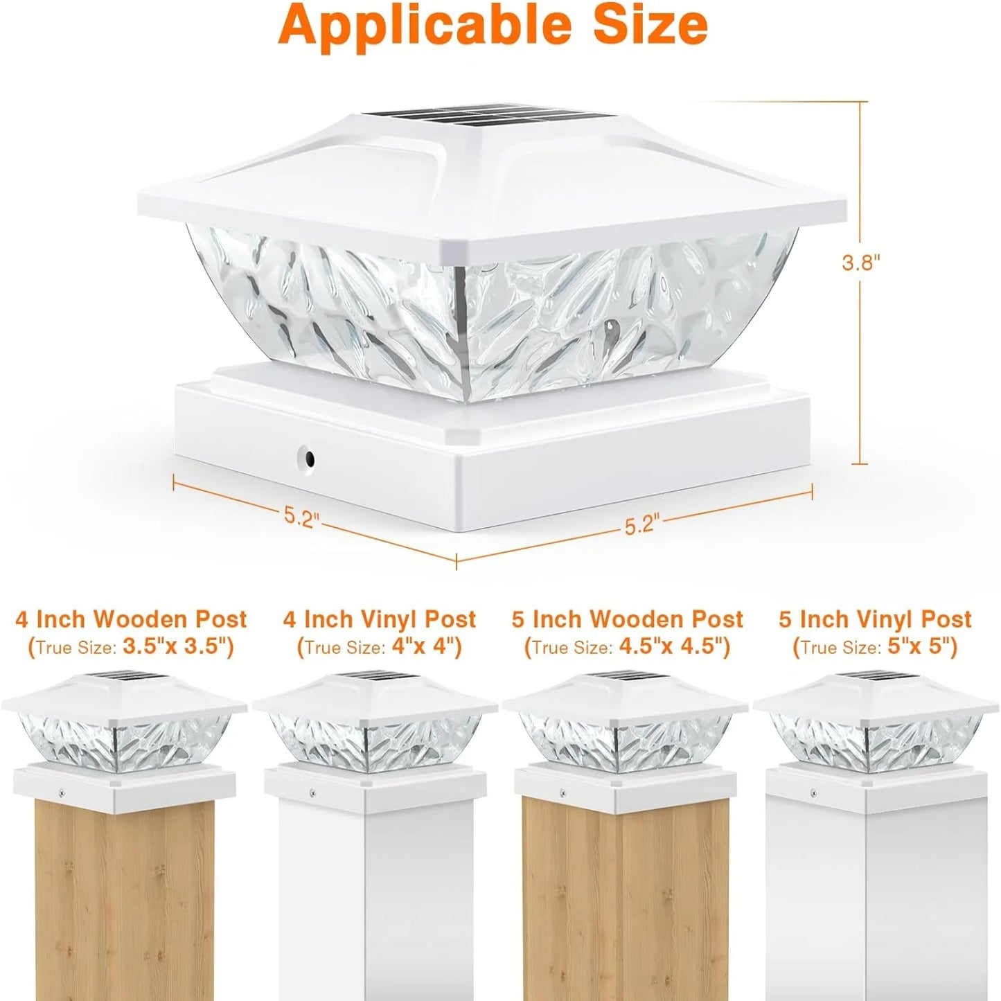 8 Pack 2 Mode Bright Solar Post Lights, Solar Powered Deck Lights for 4x4 4.5x4.5 5x5 Posts in Garden Decor, Black/White