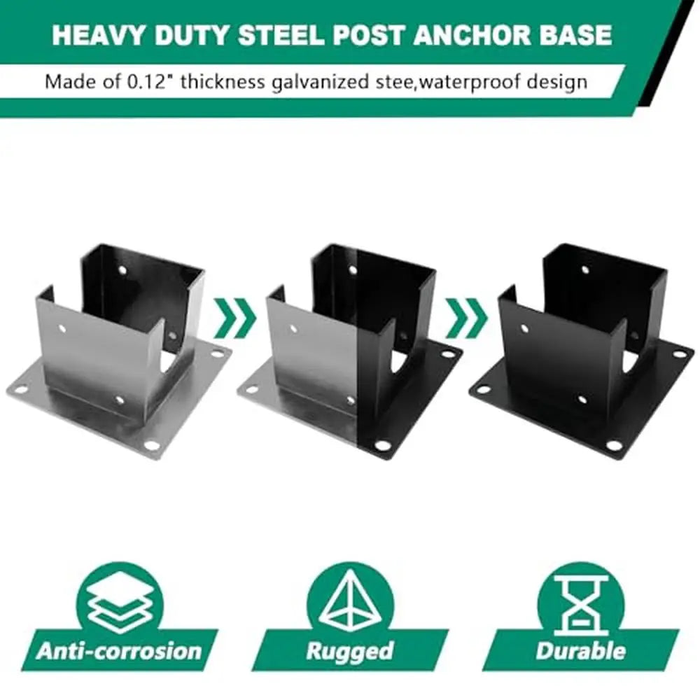 Galvanized Steel Fence Post Base Kit 4x4 Wood Post Bracket Set