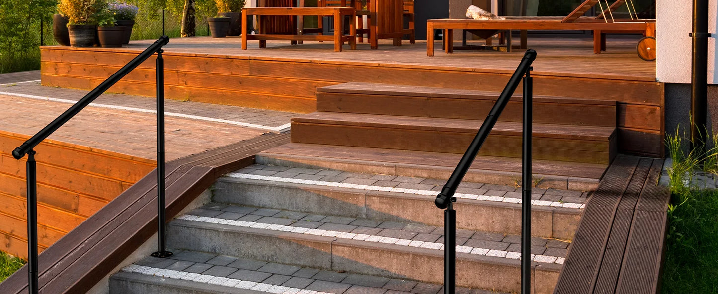 Metal Outdoor Step Handrails for 2-3 Steps - Black Porch & Deck Railing with Install Kit for Concrete/Patio