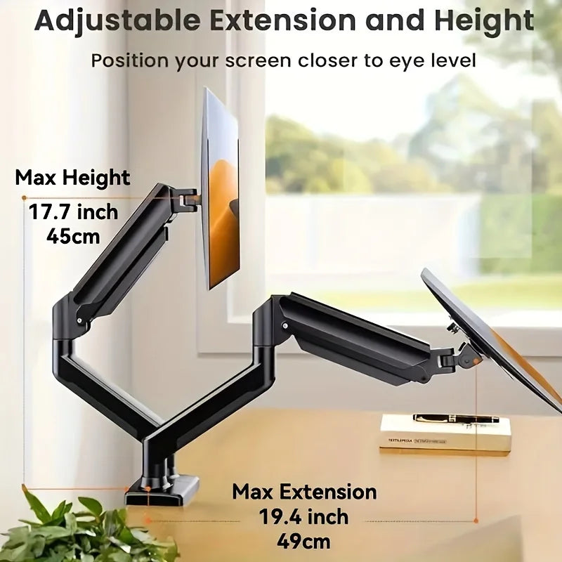 Dual Monitor Desk Mount up to 32 inches Screens Height Adjustable Monitor Stand, Heavy Duty Arm,VESA 75x75mm or 100x100mm, Black
