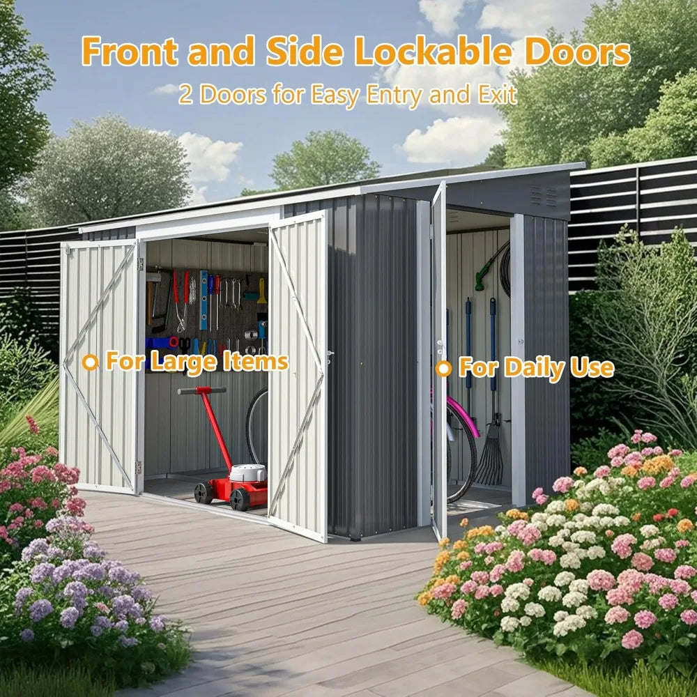 1 6x8FT Metal Outdoor Storage Shed with Floor Frame,Large Tool&Lawn Mower Shed with Two Lockable Doors for Garden Backyard Patio
