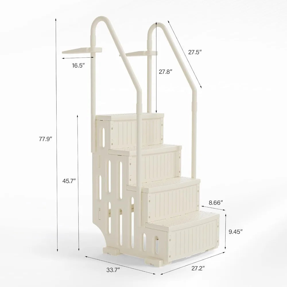 Pool Ladder Heavy-Duty Safety Step for Above Ground Pools Stair Entry System with Handrails, White and Grey (White, 4 Steps)