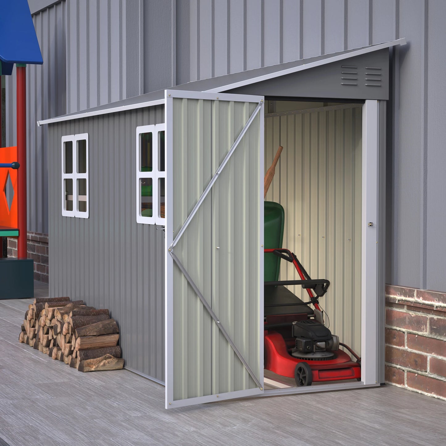 1 4x10 FT Galvanized Steel Outdoor Shed – Weatherproof Lockable Storage for Tools, Bikes & Pets w/Sloping Roof & Window