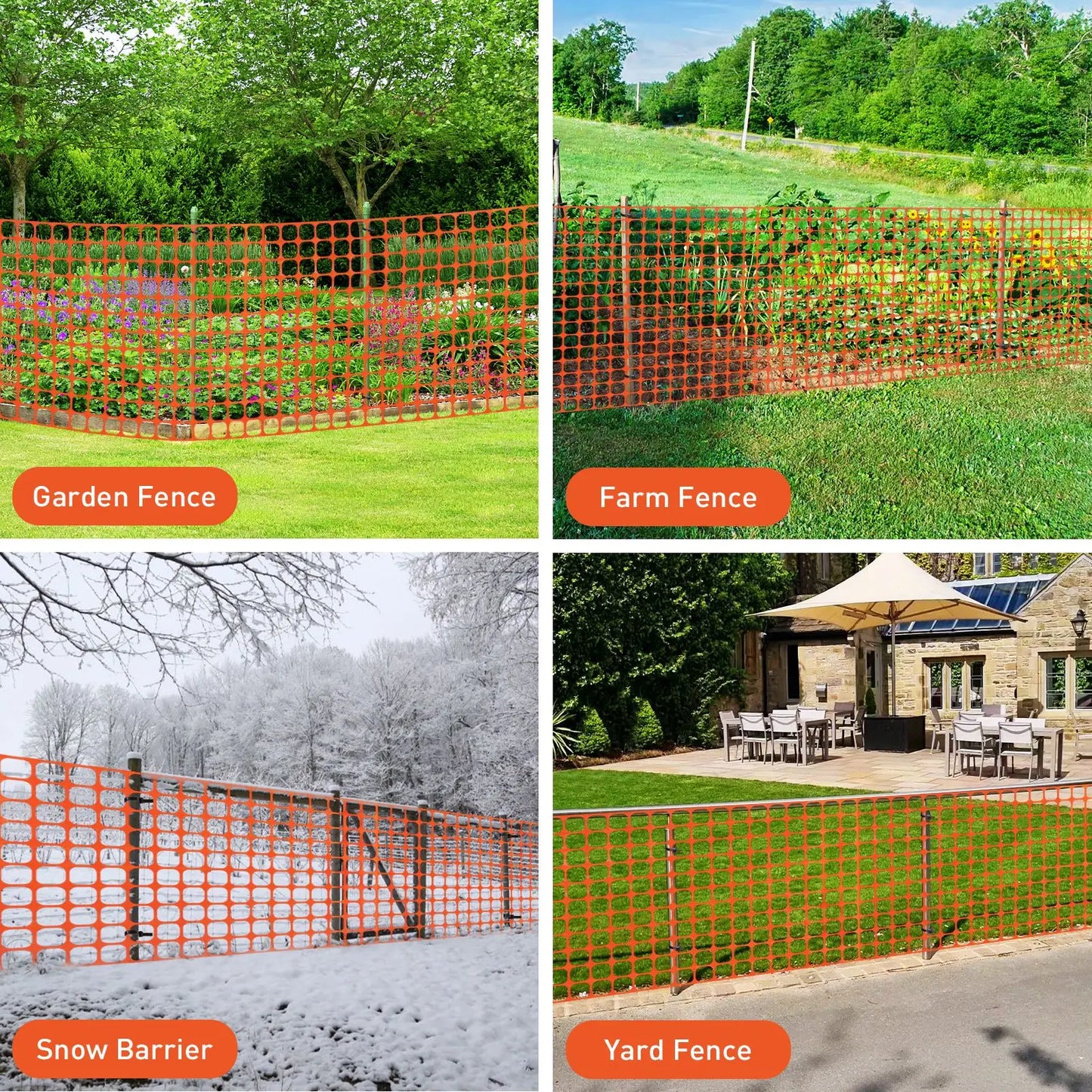 Safety Fence 4'x100' with 100 Zip Ties, Plastic Mesh Fencing Roll, Temporary Reusable Netting for Snow Fence, Garden, Constructi