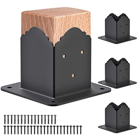 1 New 4x4 Post Base Bracket Black Powder Coated Deck Railing Holder Wood Fence Anchor Inner Size 3.6" Aesthetic Design High-Quality