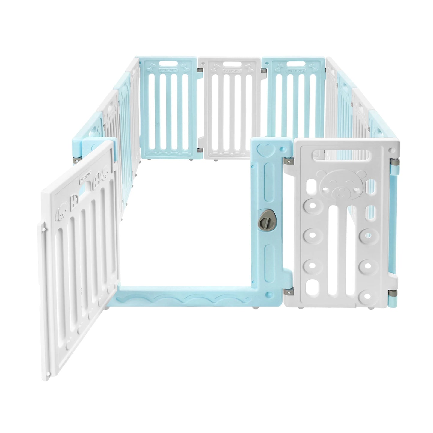 Hexagon Dog Playpen with Safety Door & Non-Slip Base, 25.6" HDPE Pet Fence for Puppy/Kitten, 13 Panels Blue/Pink/Green