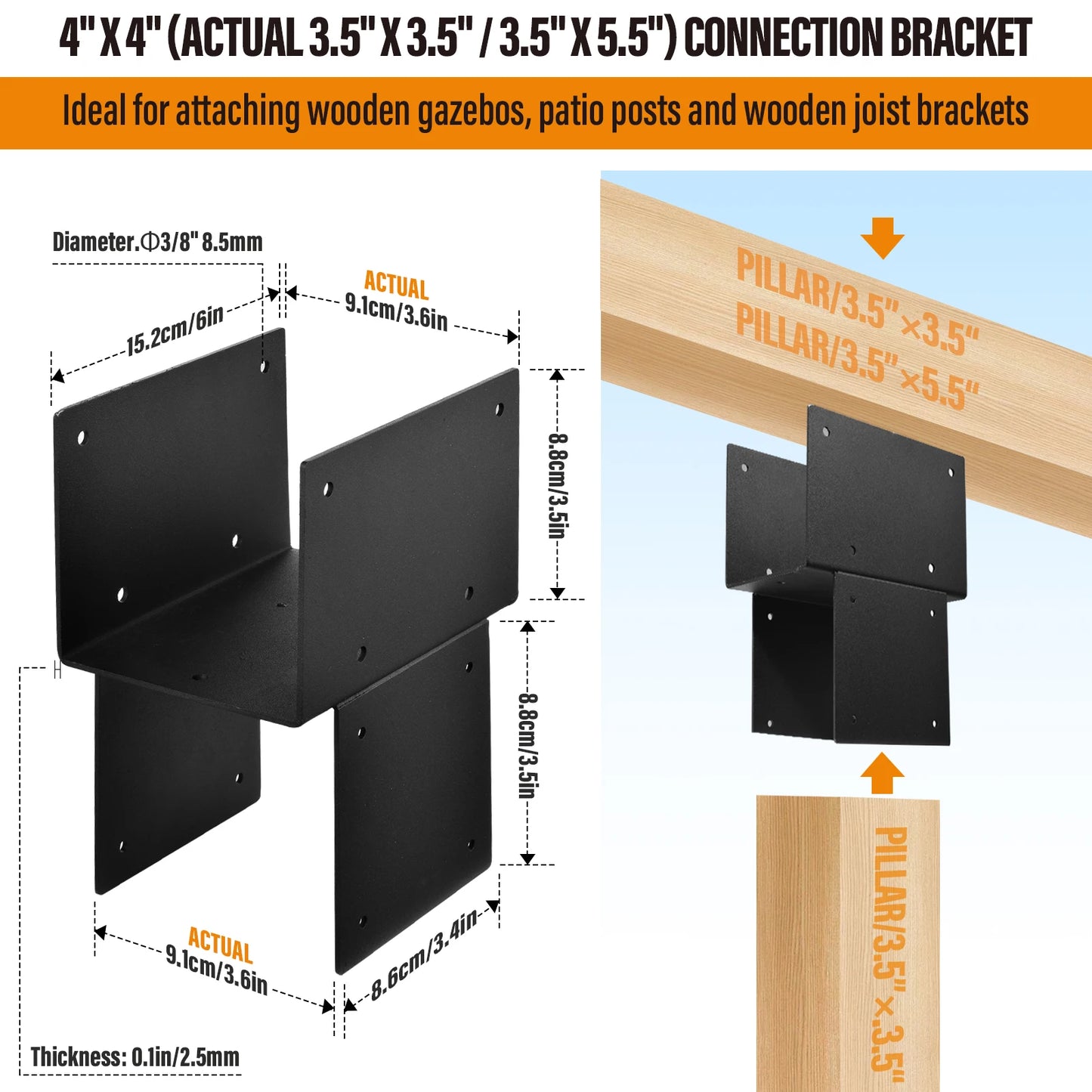 Elevated Wood Stand T Brackets, 4 Pieces Pergola Brackets, Galvanized Steel Pergola Kits, Heavy Duty Set Hardware for Gazebo