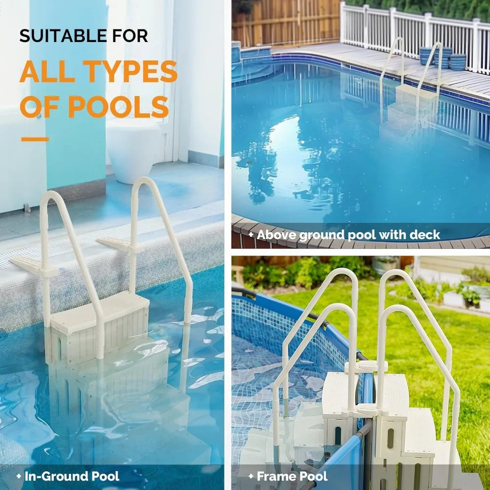 Pool Ladder Heavy-Duty Safety Step for Above Ground Pools Stair Entry System with Handrails, White and Grey (White, 4 Steps)