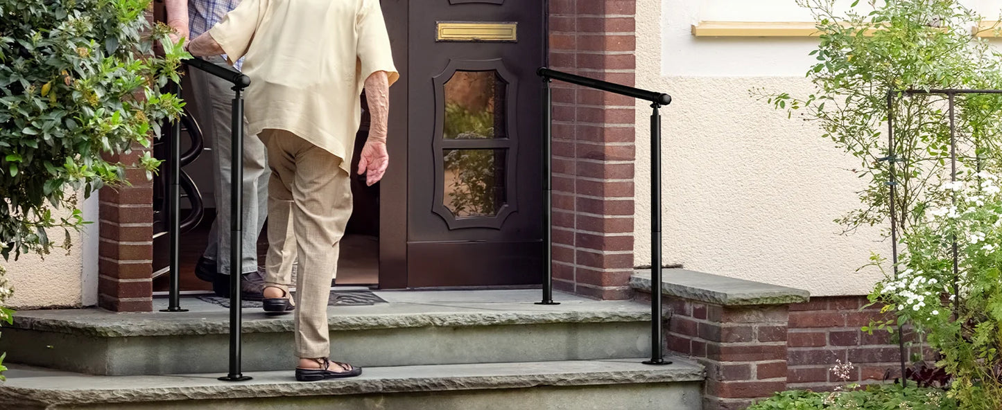 Metal Outdoor Step Handrails for 2-3 Steps - Black Porch & Deck Railing with Install Kit for Concrete/Patio