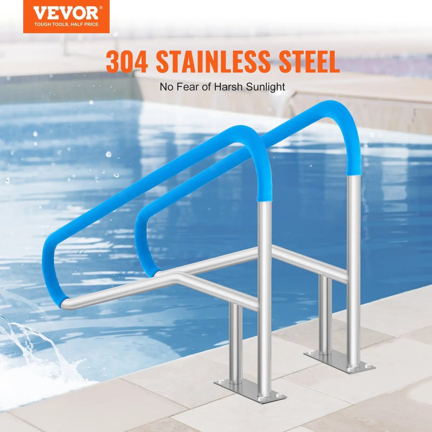 Pool Handrail 2 PCS 55 x 32 inch Stainless Steel with Base Plate for Spas