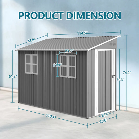 1 4x10 FT Galvanized Steel Outdoor Shed – Weatherproof Lockable Storage for Tools, Bikes & Pets w/Sloping Roof & Window