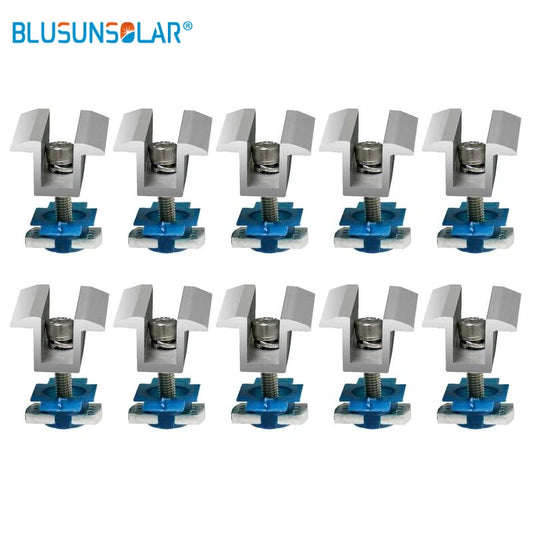 10Pcs Solar Panel Mounting Brackets 30-45mm Solar Rail End Clamps Aluminum Solar Mid Clamps Adjustable Grounding Clamp