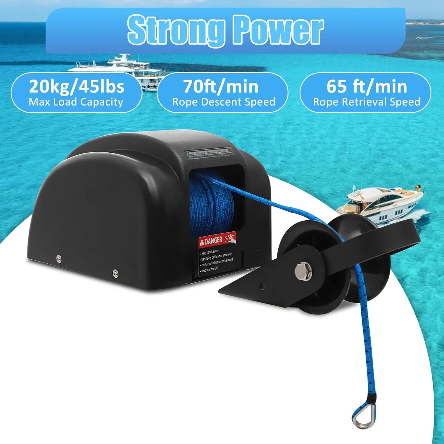 Electric Boat Anchor Winch Kit 12V with 100ft Anchor Rope Remote Control Heavy Duty Towing Winches for 24ft Fishing Boat