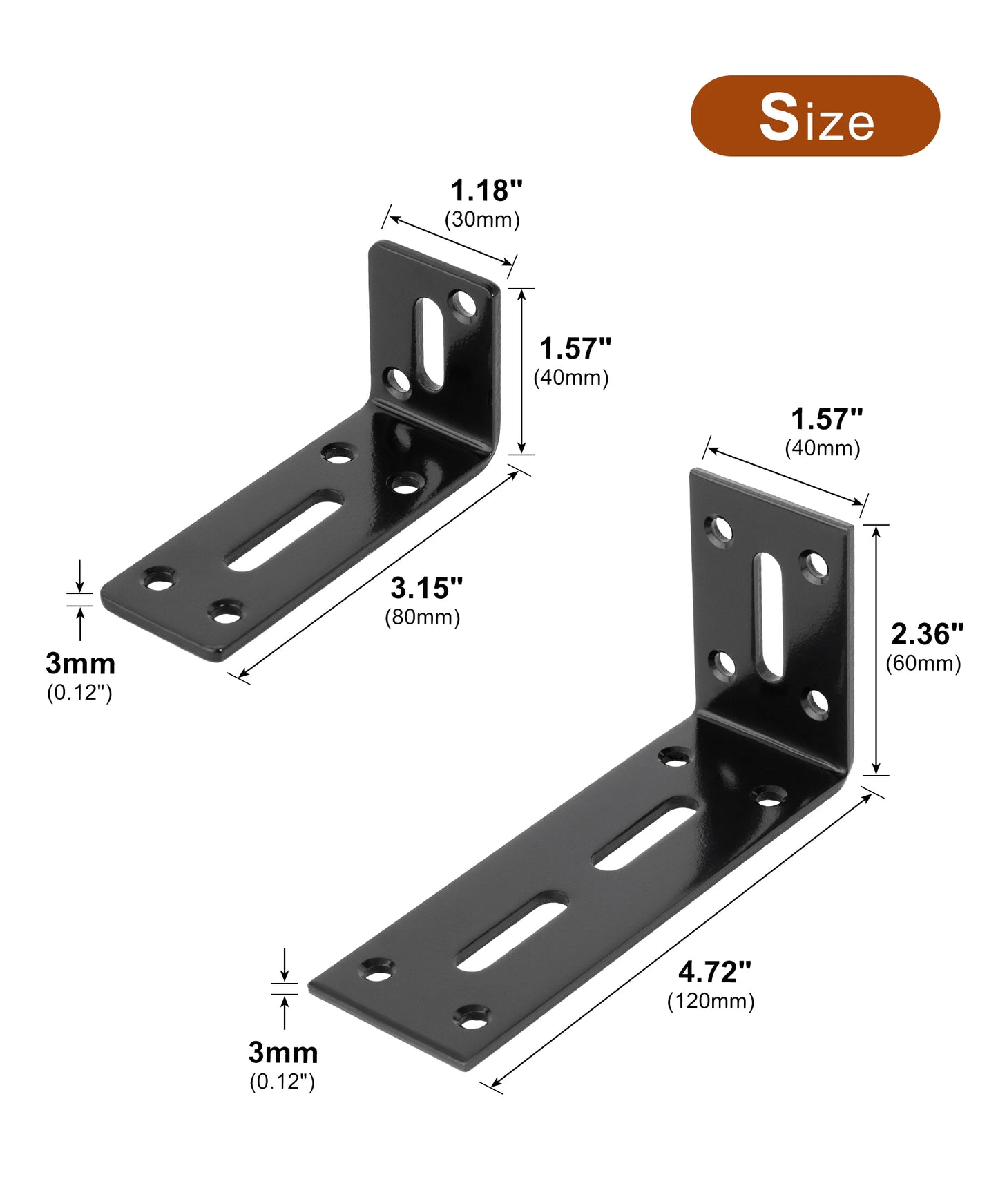 2pcs Adjustable L Shaped Metal Corner Bracket Iron Heavy Duty Black 90 Degree Angle Corner Shelf Brackets for Furniture Mounting