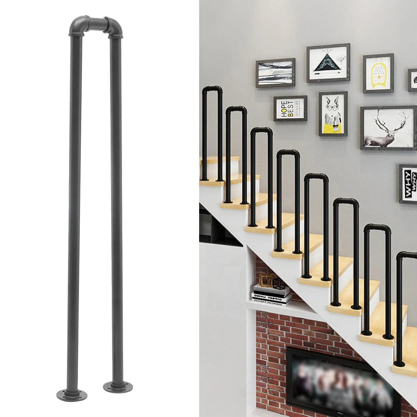5pcs U-shaped Industrial Style Staircase Anti Slip Handrails, Retro Tubular Thickened Indoor Fence for Lofts, Hotels and Office
