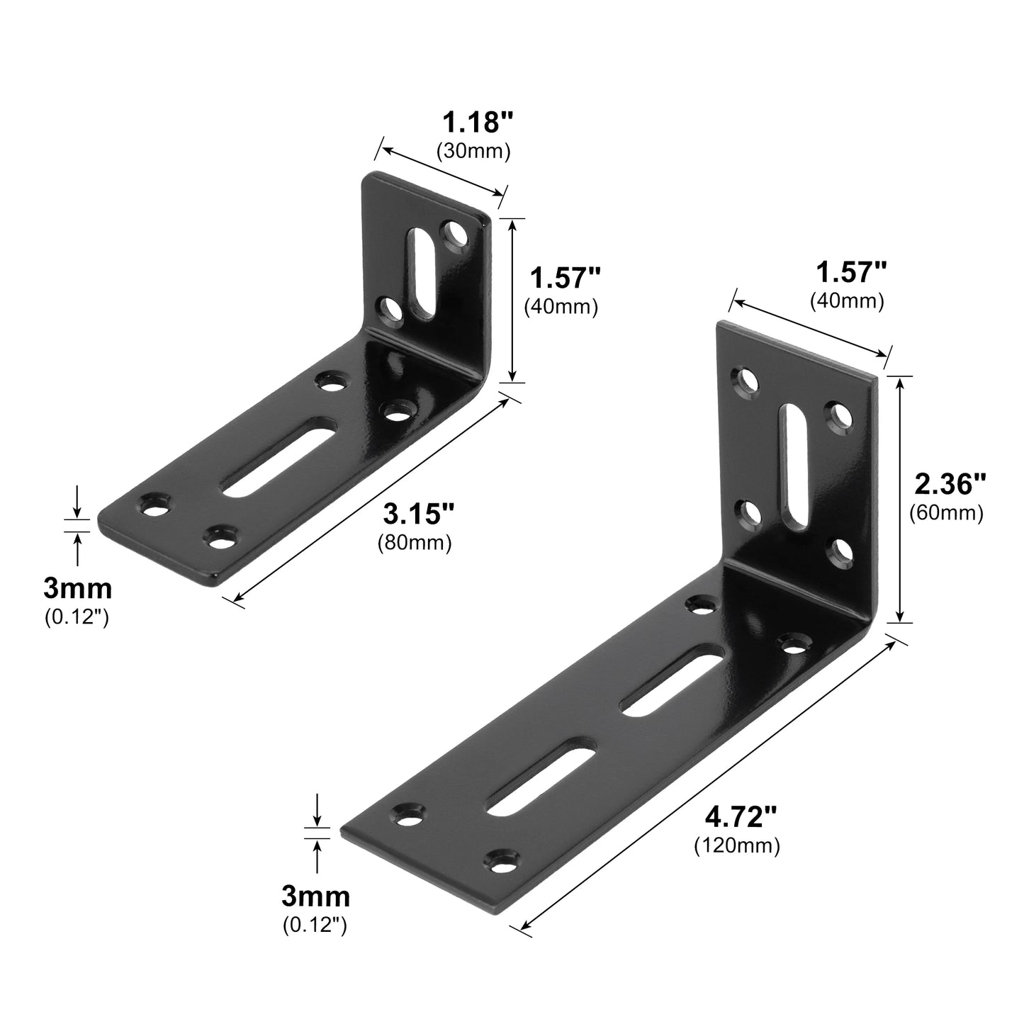 2pcs Adjustable L Shaped Metal Corner Bracket Iron Heavy Duty Black 90 Degree Angle Corner Shelf Brackets for Furniture Mounting