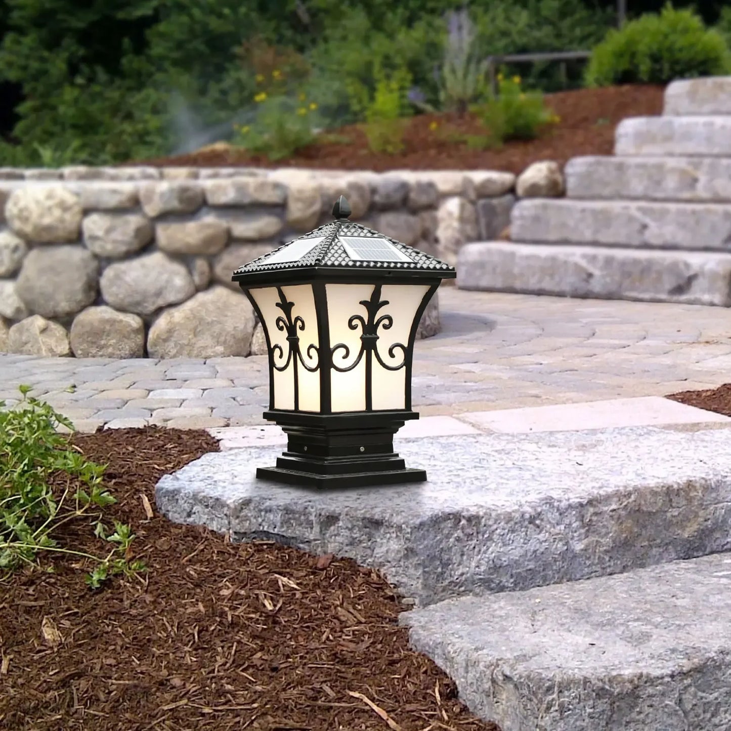 Bymaocar LED Electricial/solar Fence Post Light Outdoor Column Warm Lamp Lighting Fixture for Patio Garden Landscape Waterproof