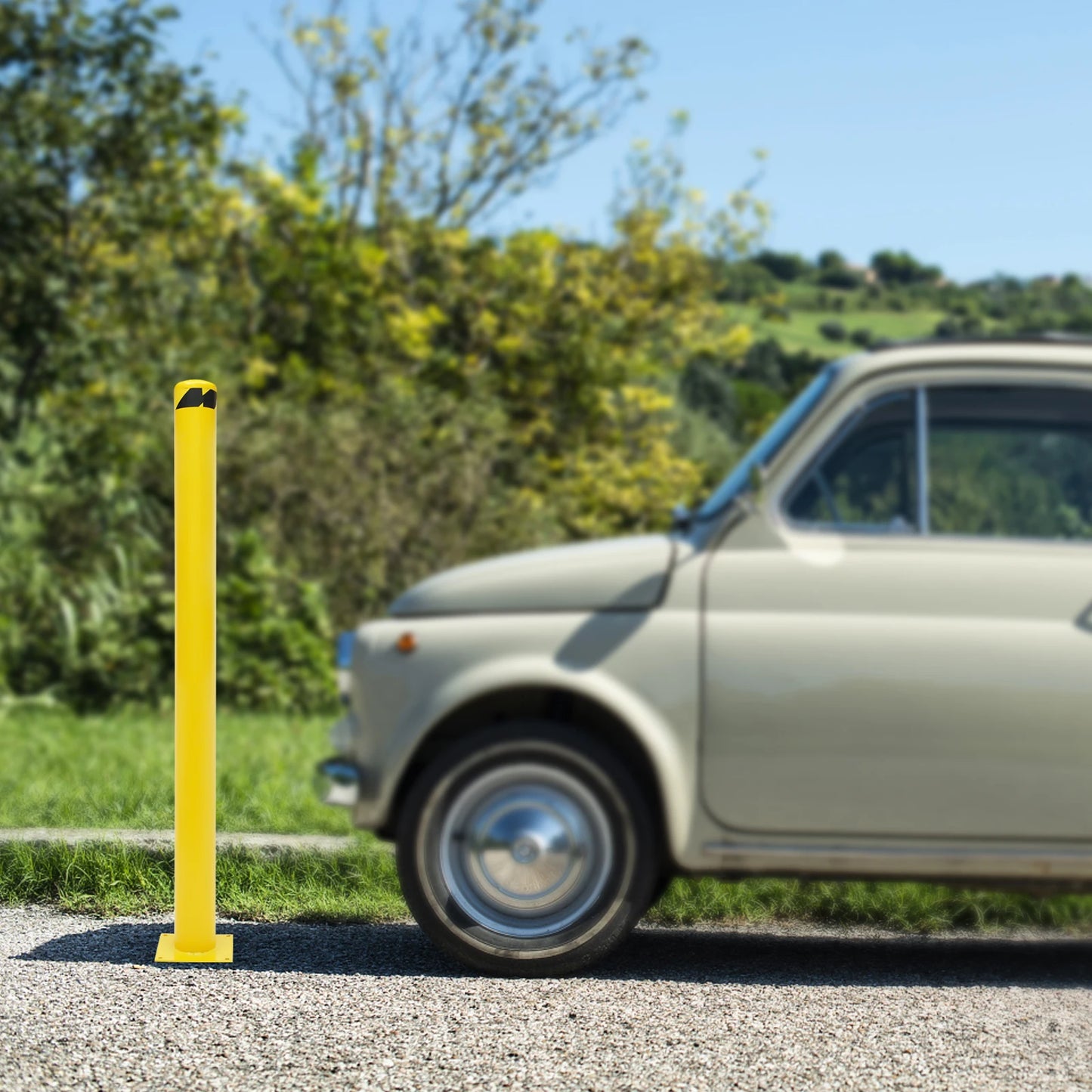 1/2Pcs Safety Bollard, Yellow Steel Safety Bollard with 4/8 Anchor Bolts, Perfect for Traffic-Sensitive Area