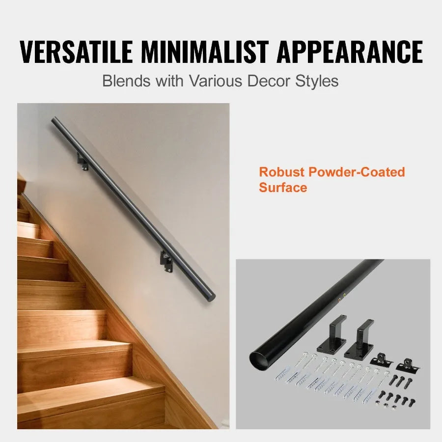 Handrail Stair Railing 5 ft Wall Mount Handrails for Indoor Stairs Thickened Aluminum Alloy Hand Rail with Installation Kit 44