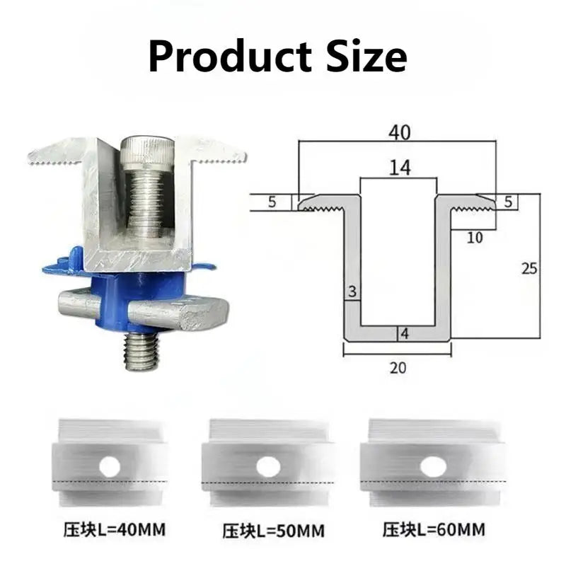 10Pcs Solar Panel Mounting Brackets 30-45mm Solar Rail End Clamps Aluminum Solar Mid Clamps Adjustable Grounding Clamp