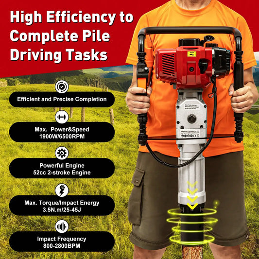 52cc Gas Powered T-Post Driver 2.3HP Fence Farm Push Pile Gasoline Engine Hammer