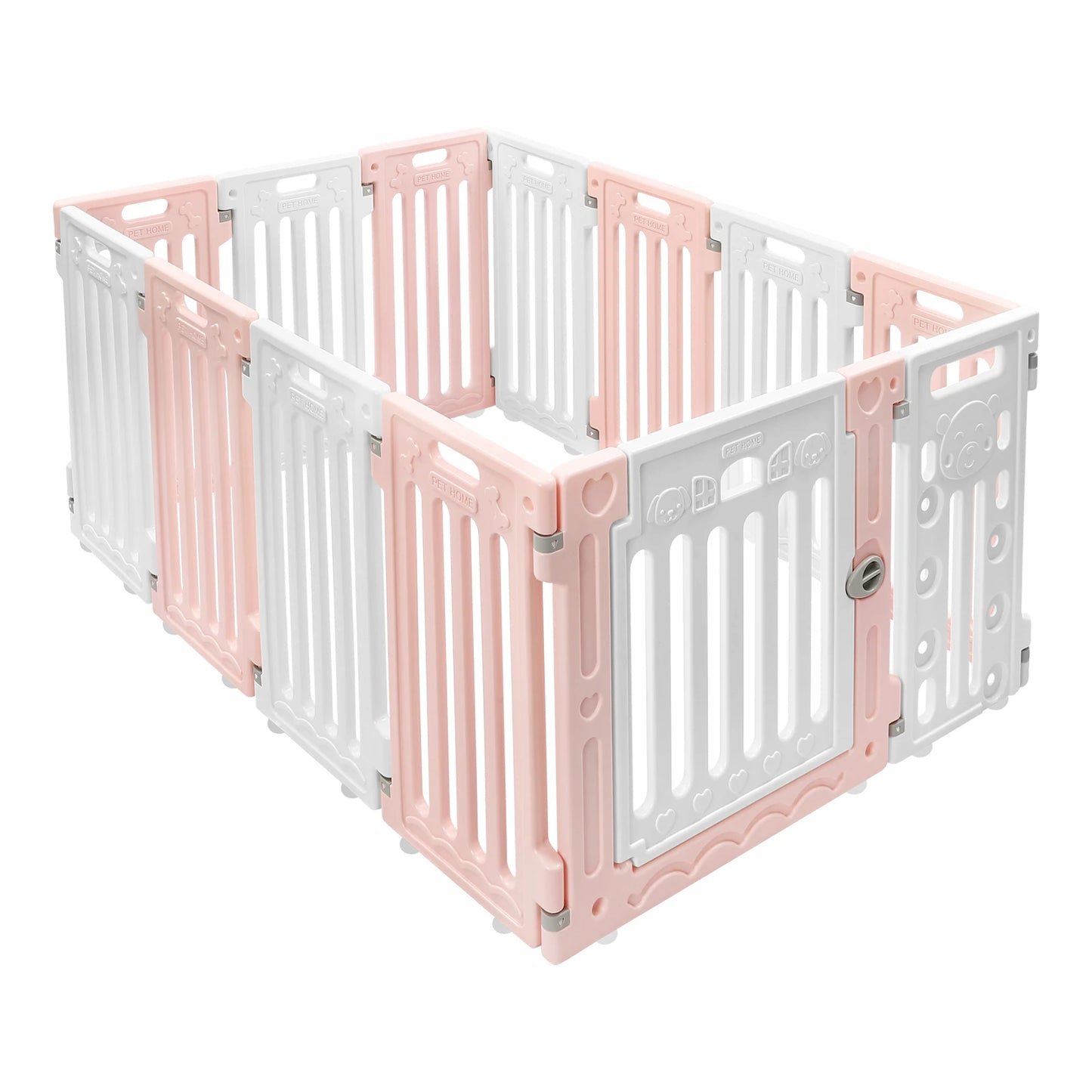 Hexagon Dog Playpen with Safety Door & Non-Slip Base, 25.6" HDPE Pet Fence for Puppy/Kitten, 13 Panels Blue/Pink/Green