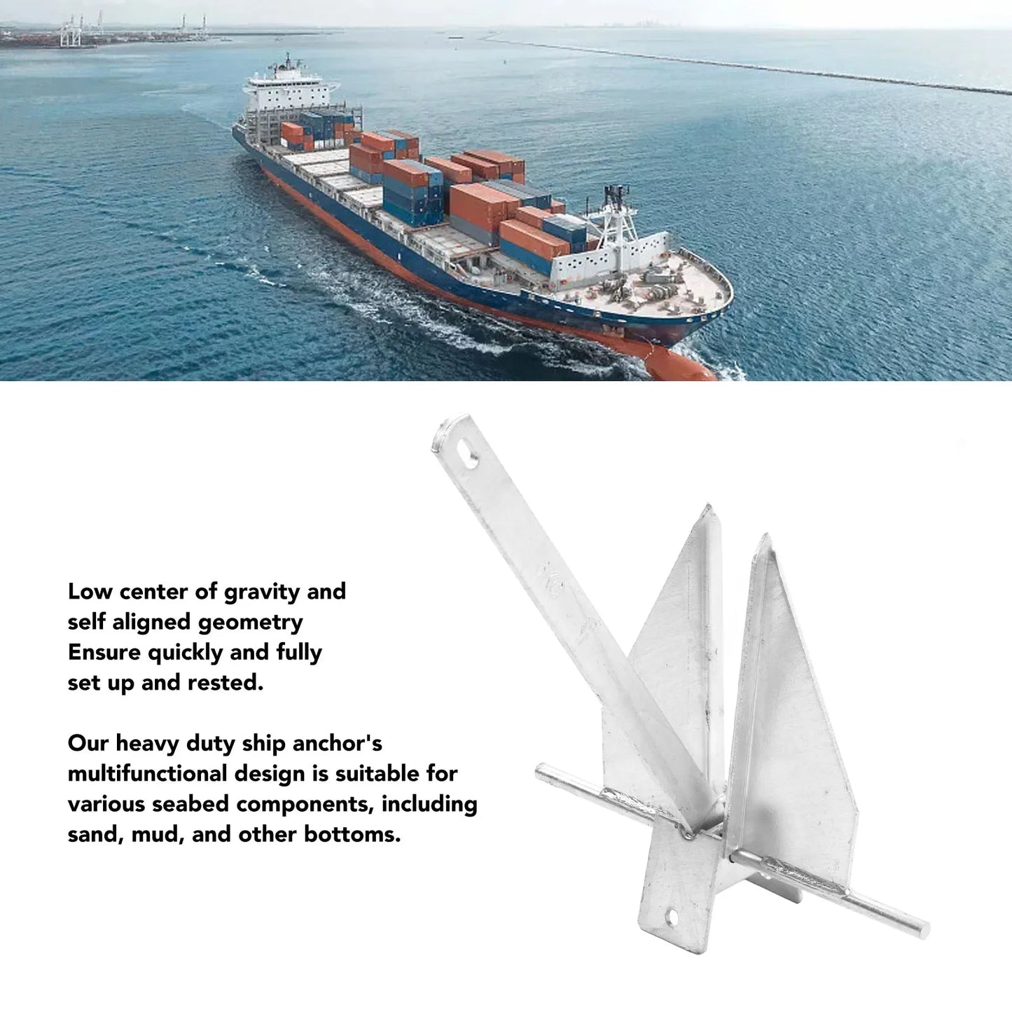 13lb Ship Anchor Kit Carbon Steel Heavy Duty Fluke Style Boat Anchor with Nylon Rope Chain for Fresh Water Sea Ship Supplies