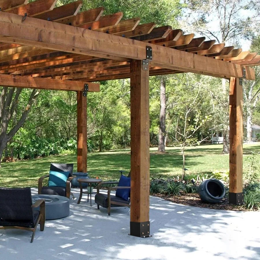 6x6 Post Base 4 Pcs Inner Size 5.6x5.6 Post Base Brackets Heavy Duty PowderCoated Post Anchor Matte Black Wood Post Brackets f