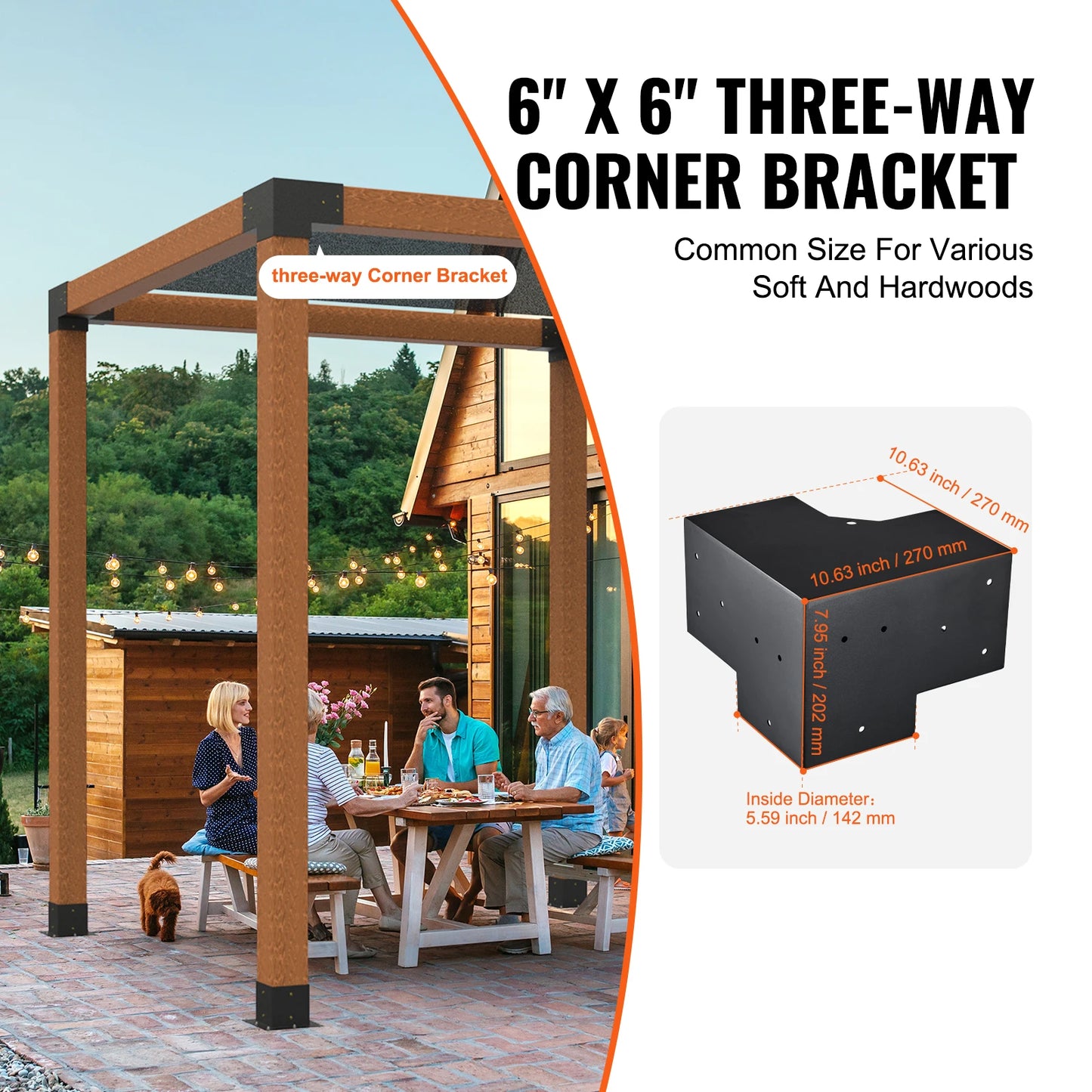 1 SucceBuy Pergola Bracket Kit 6inchx6inch 4pcs 3 Way Easy Installation For Gazebos Patio Pergolas Log Cabin Outdoor Hardware