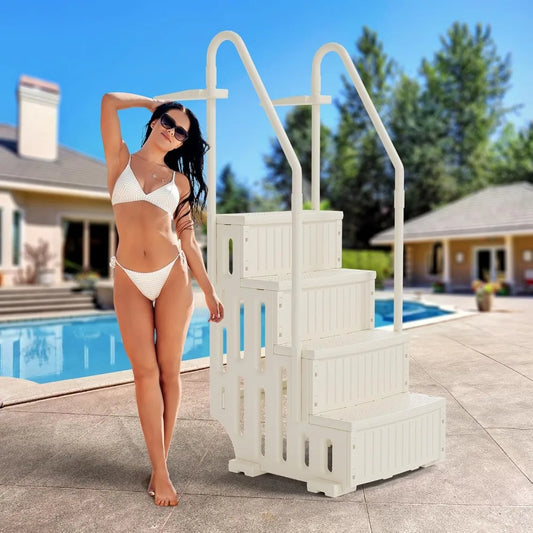 Pool Ladder Heavy-Duty Safety Step for Above Ground Pools Stair Entry System with Handrails, White and Grey (White, 4 Steps)