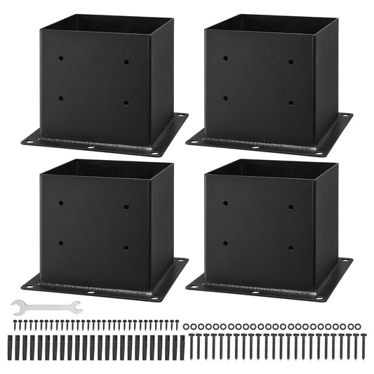4x4 Post Base Set of 4, Inner Dimensions 3.6x3.6 inch / 92x92 mm, Durable Carbon Steel Brackets for Decking, Wood Posts, Pavilio