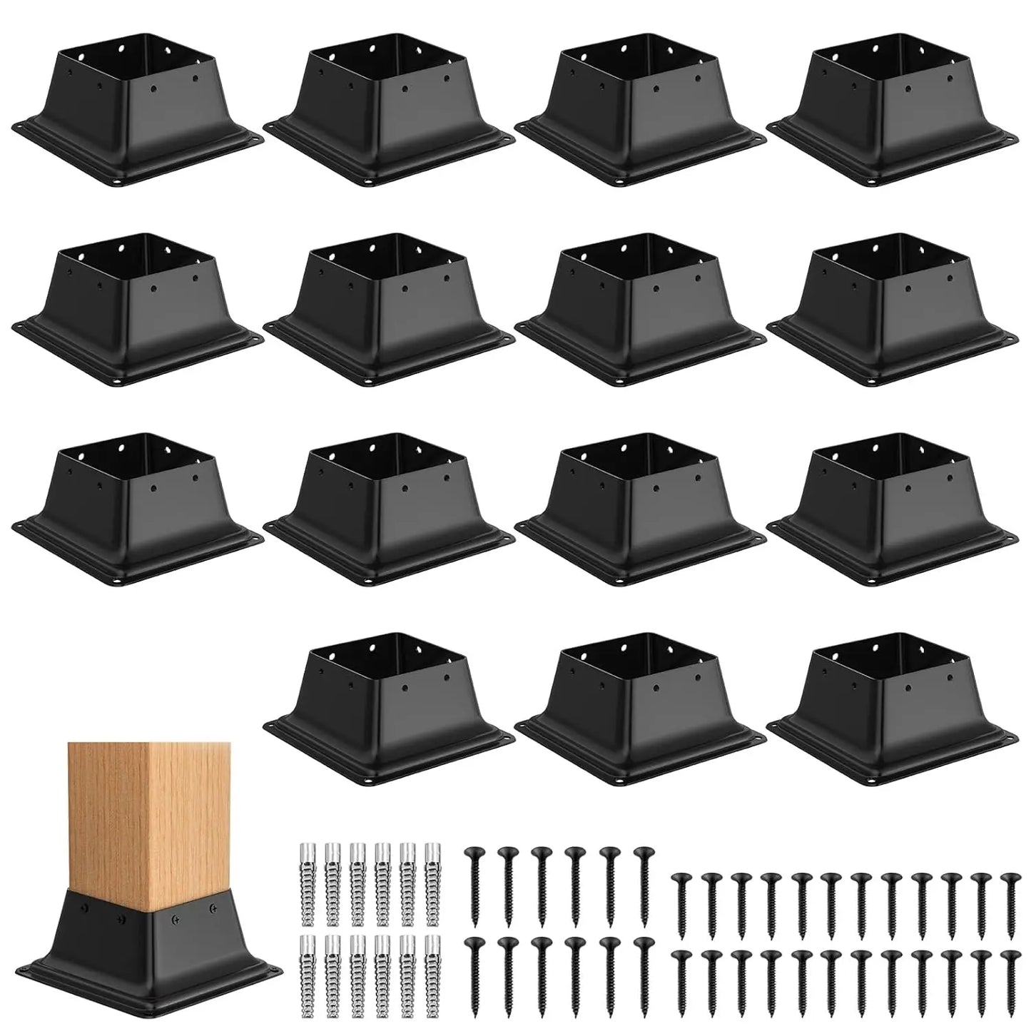 4x4 Post Base 15Pcs, Internal 3.5"x3.5" Heavy Duty Powder-Coated Steel Post Bracket Fit for Standard Wood Post Anchor