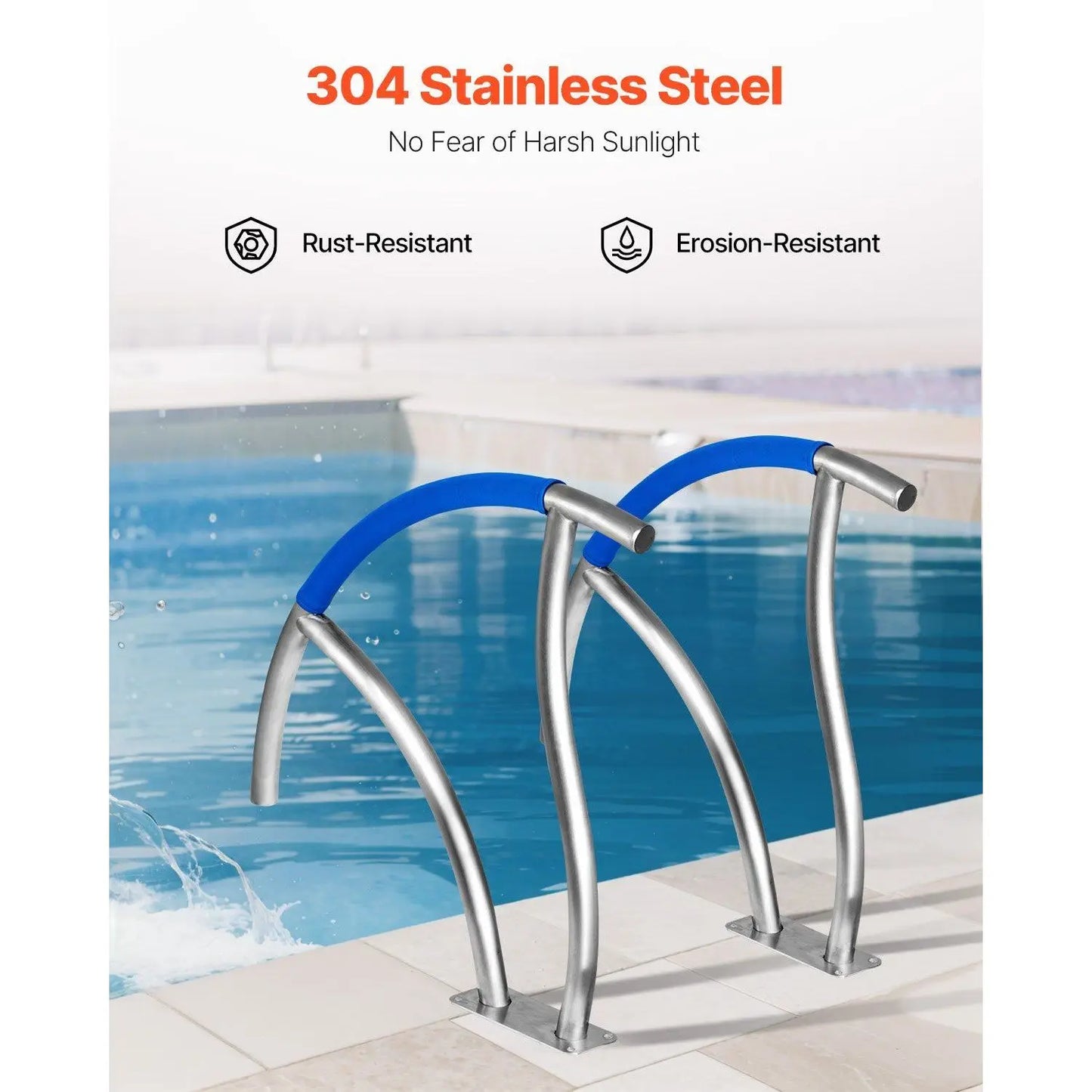 Pool Handrail, 2Pack 30"x30" Swimming Pool Stair Rail, 304 Stainless Steel Stair Pool Hand Rail Rated 375lbs Load Capacity, Pool